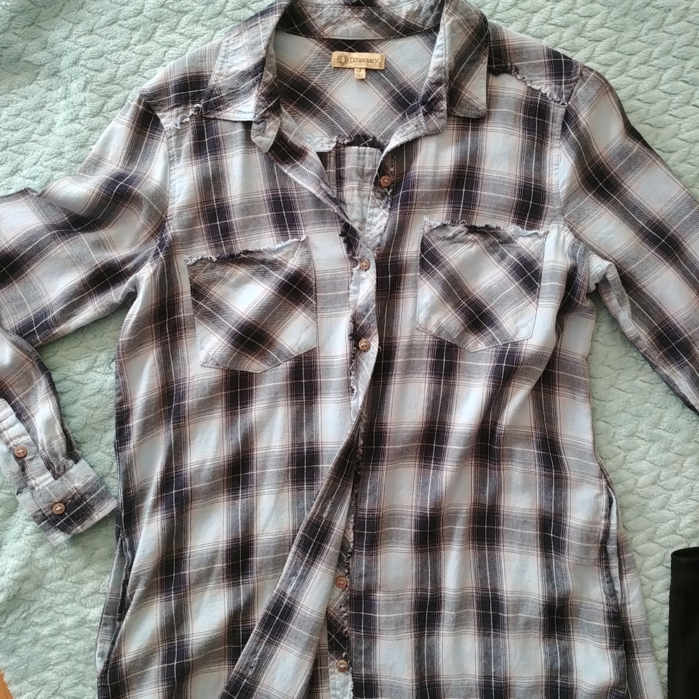 Long flannel fun western look button up shirt